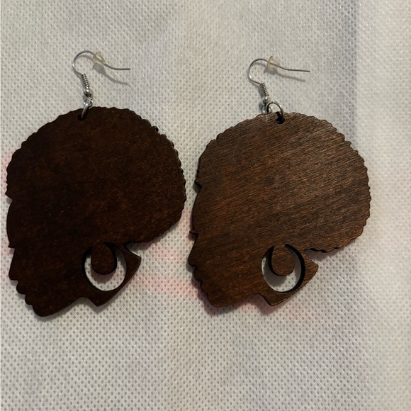 Jewelry - Dark Brown Afro Head Wooden Earrings